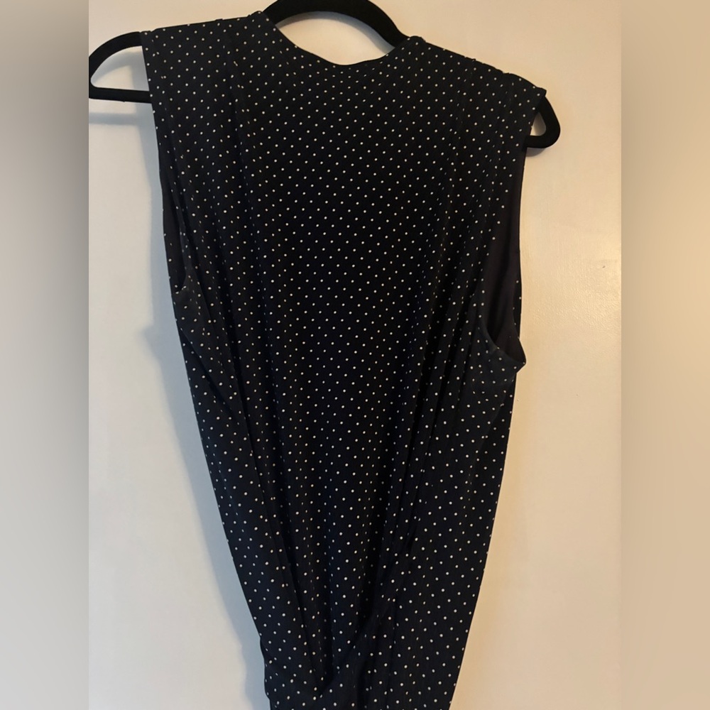 Vintage Navy Shadow Polka Dot Dress 12-14+ Wraparound - Picture 11 of 15